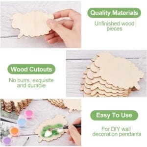 Unfinished wood sheep shapes, perfect for DIY crafts and wall decor. Wholesale wood craft shapes available.