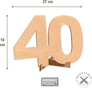 Handmade wooden number 40, perfect for crafts or home decor. These large wooden letters measure 18cm x 27cm.