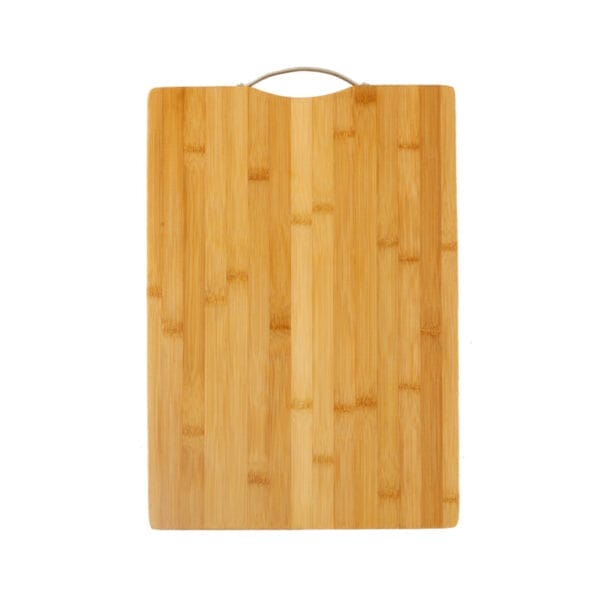 Rectangular bamboo cutting board with a handle. Solid bamboo cutting board from a bamboo wood cutting board manufacturer.