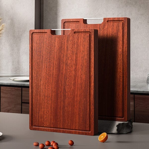 Cherry cutting board with built-in handles. Wholesale cherry wood boards available.
