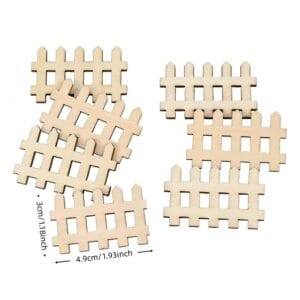 Miniature craft wood fence pieces, perfect for DIY projects. Set of small wooden picket fences.
