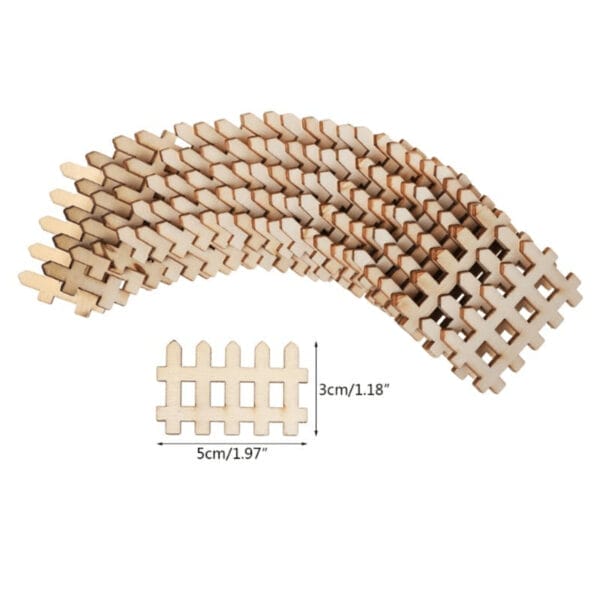Wooden miniature fence pieces; ideal for craft projects. Multiple pieces shown.