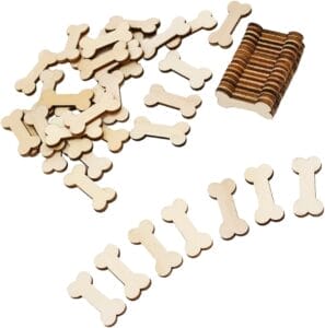 Wooden dog bone shapes: Bulk pack of custom wood cut outs, perfect for crafts and pet-themed projects.