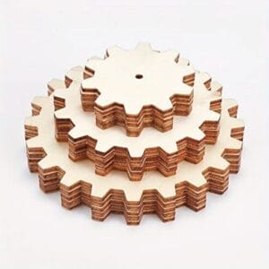 Layered custom wood cutout gears, perfect for crafting and decorative projects.