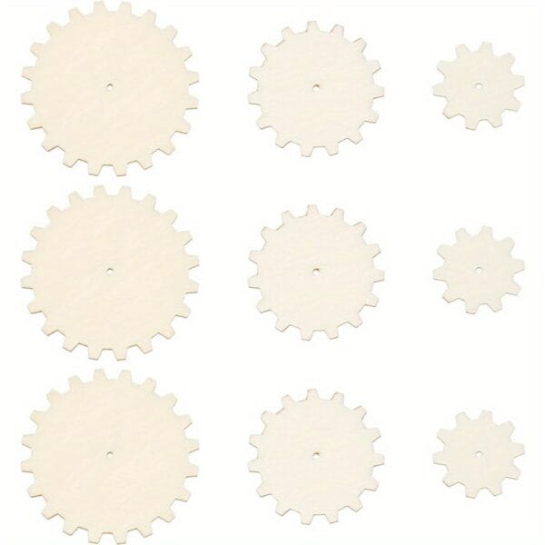 Assortment of custom wood cutout gears, perfect for crafting and decorative projects.