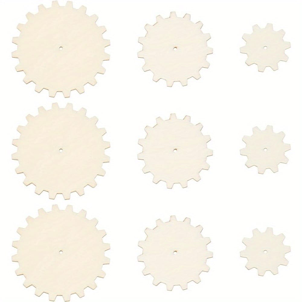 Assortment of custom wood cutout gears, perfect for crafting and decorative projects.