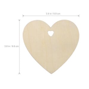 Custom wood cutout heart sign, laser-cut decoration for wholesale. 3.9" x 3.8" with small heart cutout.