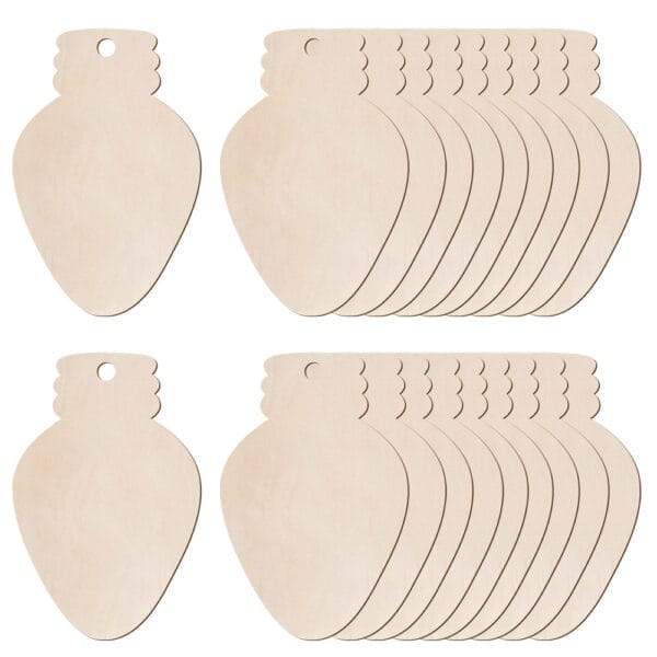Wooden lightbulb ornaments; wholesale custom wood cutouts for hanging.