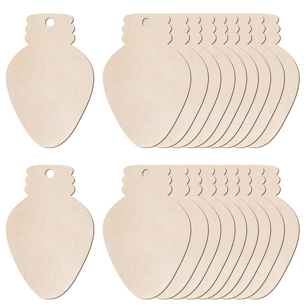 Wooden lightbulb ornaments; wholesale custom wood cutouts for hanging.