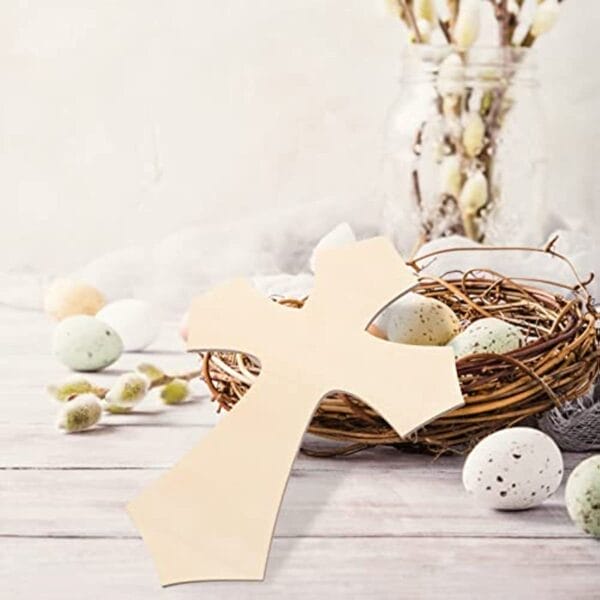 Unfinished wooden cross, perfect for DIY home decor projects. Custom wood shapes available.