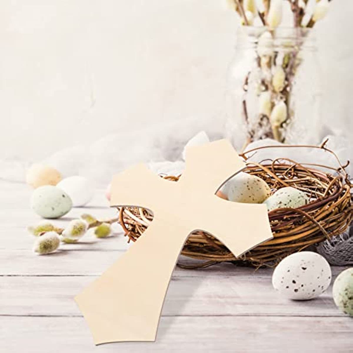 Unfinished wooden cross, perfect for DIY home decor projects. Custom wood shapes available.