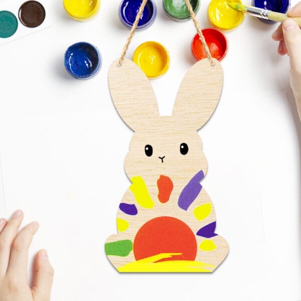 Painted wooden Easter bunny craft. Eco-friendly wooden sign for wholesale.