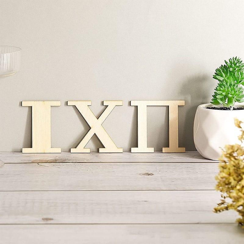 Wooden Roman numerals IXXI, handcrafted letters for wholesale craft supplies.