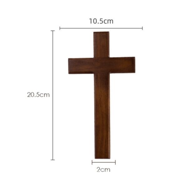 Large brown wooden cross, 20.5cm tall, 10.5cm wide. Wholesale wood cross decor.