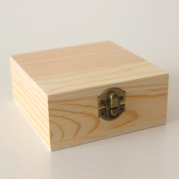 Custom Lockable Pine Wood Storage Box: Small, handcrafted pine wood box with a secure brass latch, perfect for jewelry, keepsakes, or small items.