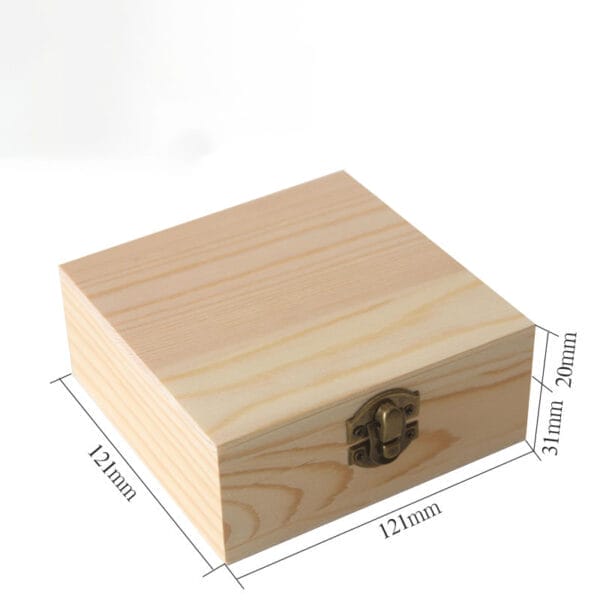 Custom Lockable Pine Wood Storage Box: Square pine wood storage box with a bronze latch. Perfect for organizing small items.