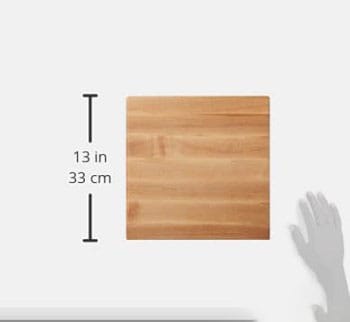 Large square maple wood cutting board with feet, 13" x 13