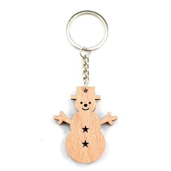 Wooden Snowman Keychain: Charming Christmas gift, personalized wooden keychain with a silver chain.