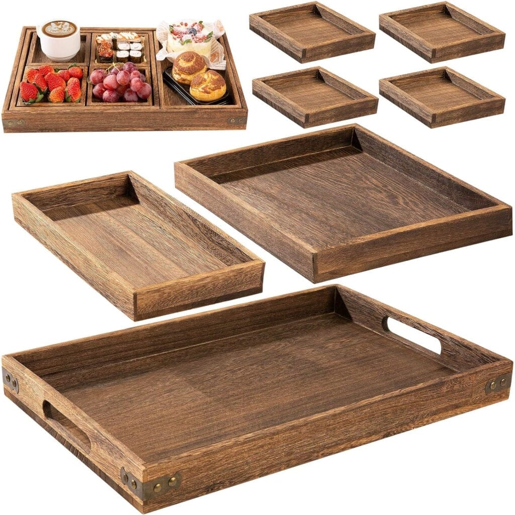 Set of rustic rectangular wooden tray, perfect for serving or display. Eco-friendly wood tray supplier for wholesale.