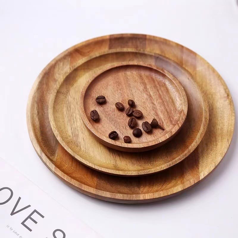 Three round wooden trays wholesale, perfect for serving tea or dining. Wholesale options available.