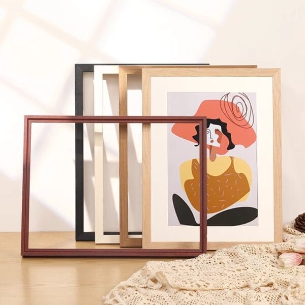 Assortment of customizable solid wood picture frames wholesale in various sizes and colors, ideal for vintage oil painting.