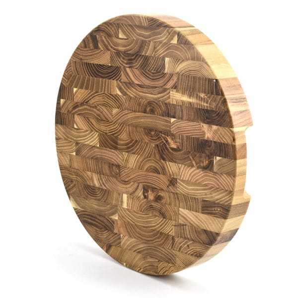 Round teak end grain cutting board. Wholesale wood chopping board.