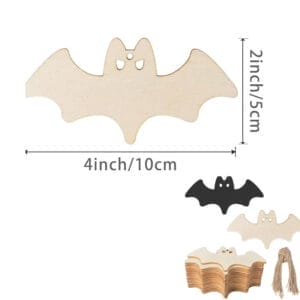 Wholesale unfinished wooden bat cutouts: 4 inch x 2 inch wooden craft shapes, perfect for Halloween decorations.