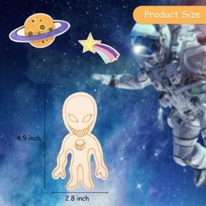 Wholesale unfinished wooden alien cutout, 4.9" x 2.8", perfect for craft projects and decorations.