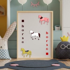 Wholesale wood craft cutouts: Colorful wooden horse cutouts for kids' educational games or home decor.