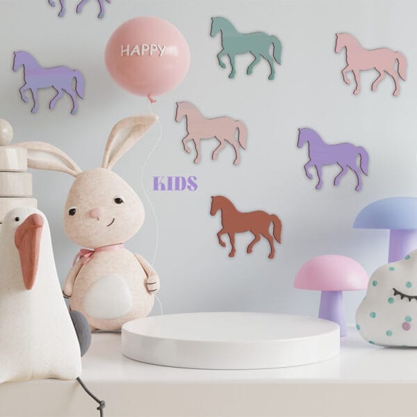 Pastel wooden horse cutouts & kids decor. Wholesale wooden craft cutouts for home decor.