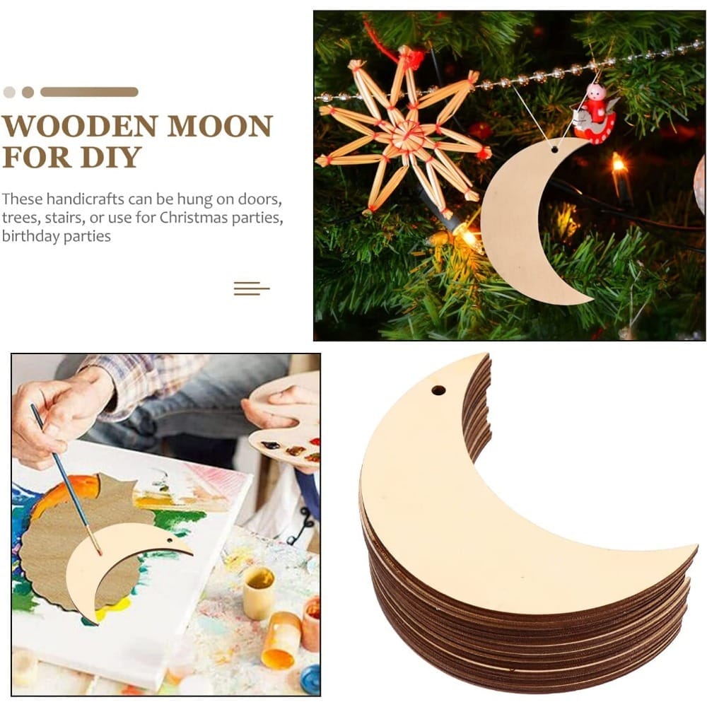 Wooden moon cutouts for DIY crafts. Wholesale supplier of wood hanging ornaments.