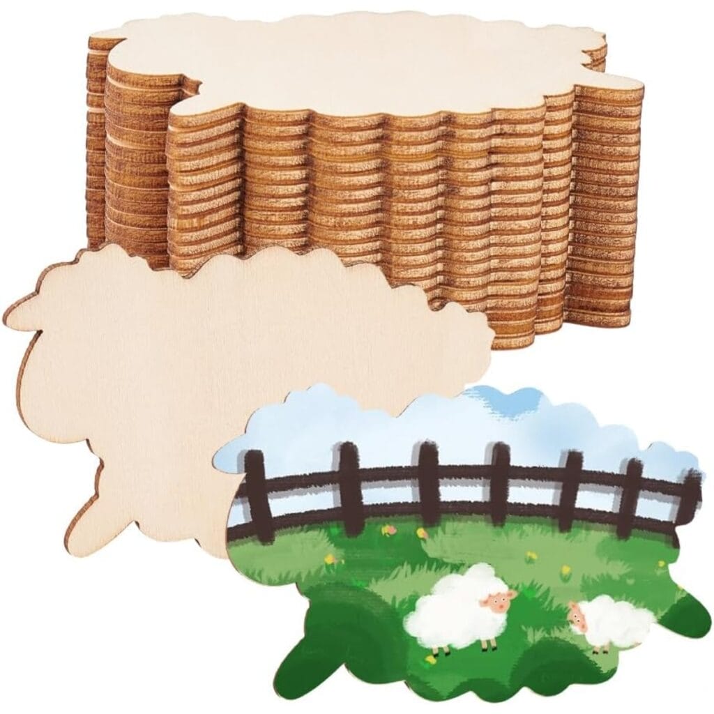 Stack of unfinished wood craft shapes; perfect for craft projects. Wholesale wood craft shapes available.