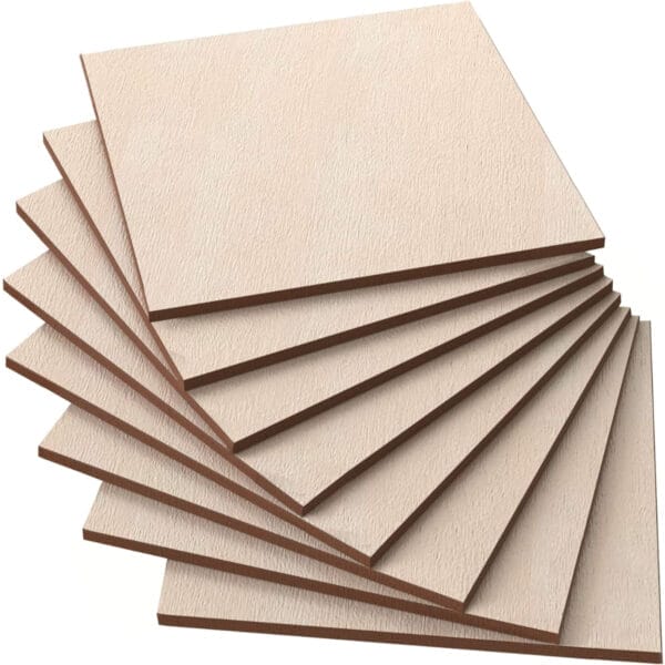 Stack of beige square wood cutouts, perfect for crafting.