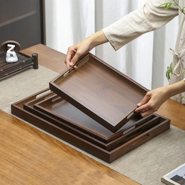 Three nesting wood serving tray. Eco-friendly wooden trays, perfect for wholesale.
