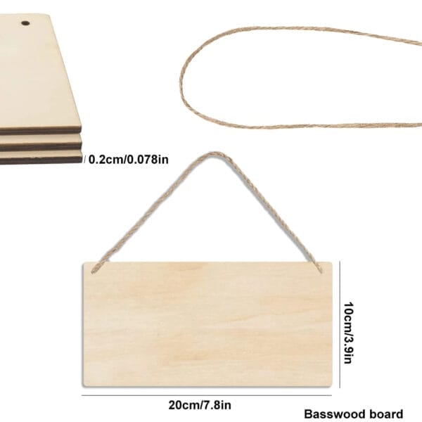 Rectangular basswood wood sign blanks with jute twine, perfect for DIY projects. Supplier of wooden plaques.