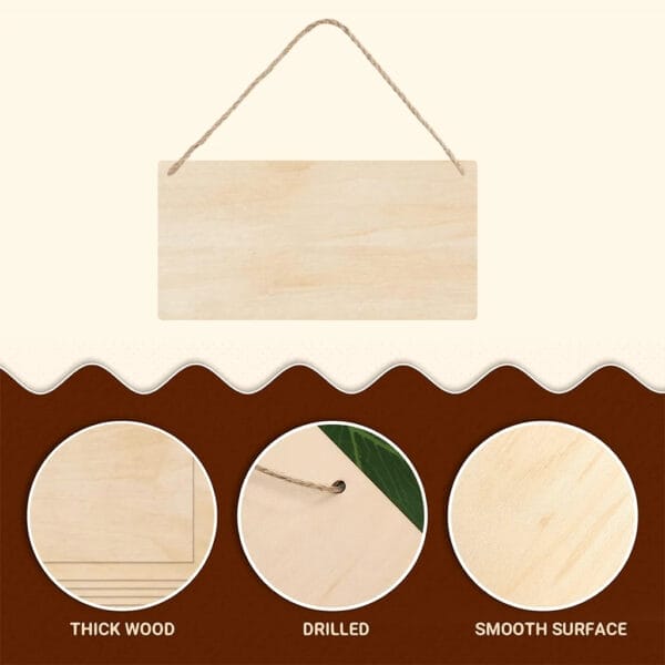 Rectangular wood sign blanks with drilled holes, perfect for DIY projects. Wholesale wooden plaques available.