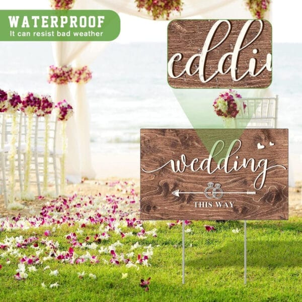 wood wedding signage: "Wedding This Way," perfect for outdoor wedding directional signage.