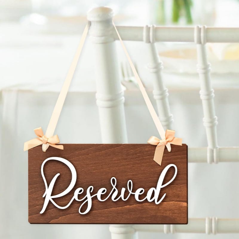 Reserved wood wedding signs on wooden chair. Custom wooden wedding sign.