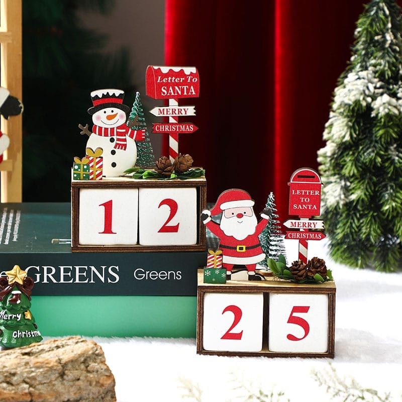 Wooden Christmas advent calendar showing December 12th and 25th. Wholesale Christmas countdown decoration.