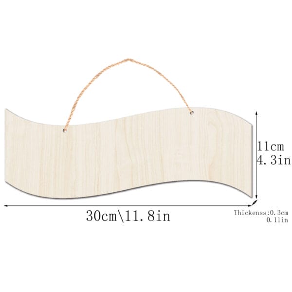 Wooden sign blank with jute rope, 30cm x 11cm, 0.3cm thick. Wholesale wooden sign blanks available.