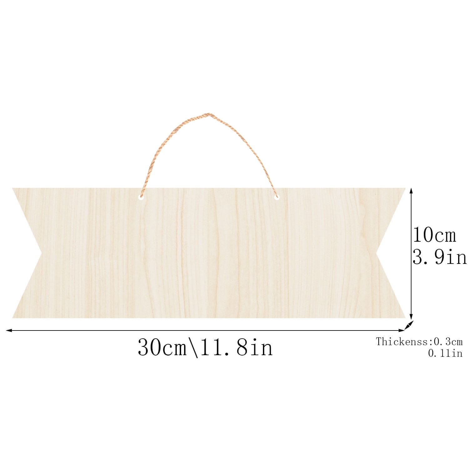 Wooden sign blank, 30cm x 10cm, with jute twine. Wholesale wooden blanks for custom laser cutting.
