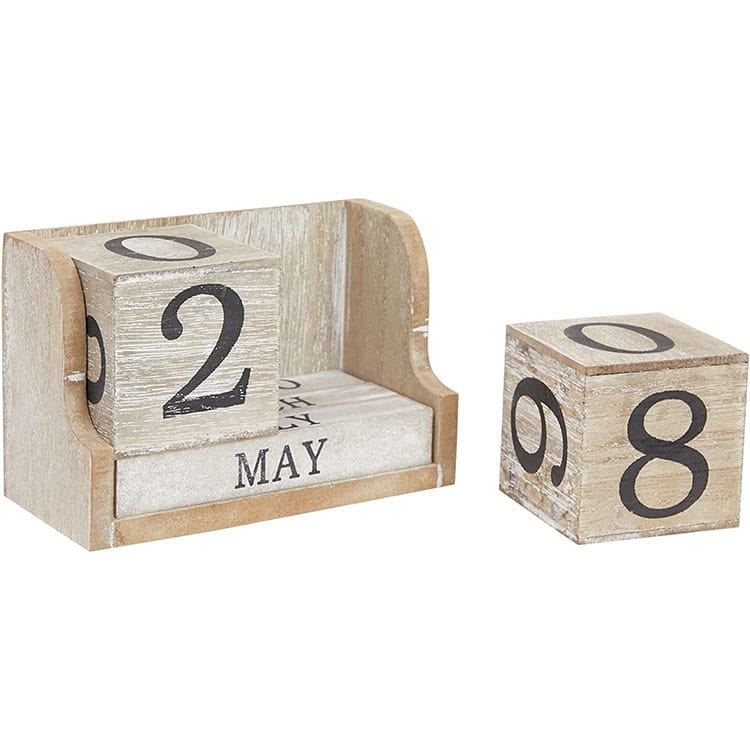 Wooden block calendar showing May 28. Eco-friendly calendar for wholesale.