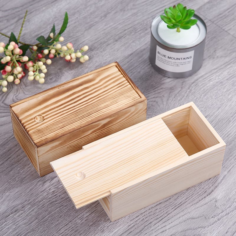 Wholesale Custom Wooden Box With Lid: Two pinewood boxes with lids; one stained, one natural. Perfect for gifts or storage.