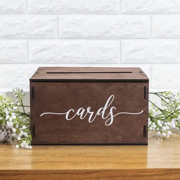 Rustic Wooden Wedding Card Box: Solid wood gift card holder for weddings, perfect rustic wedding decor.