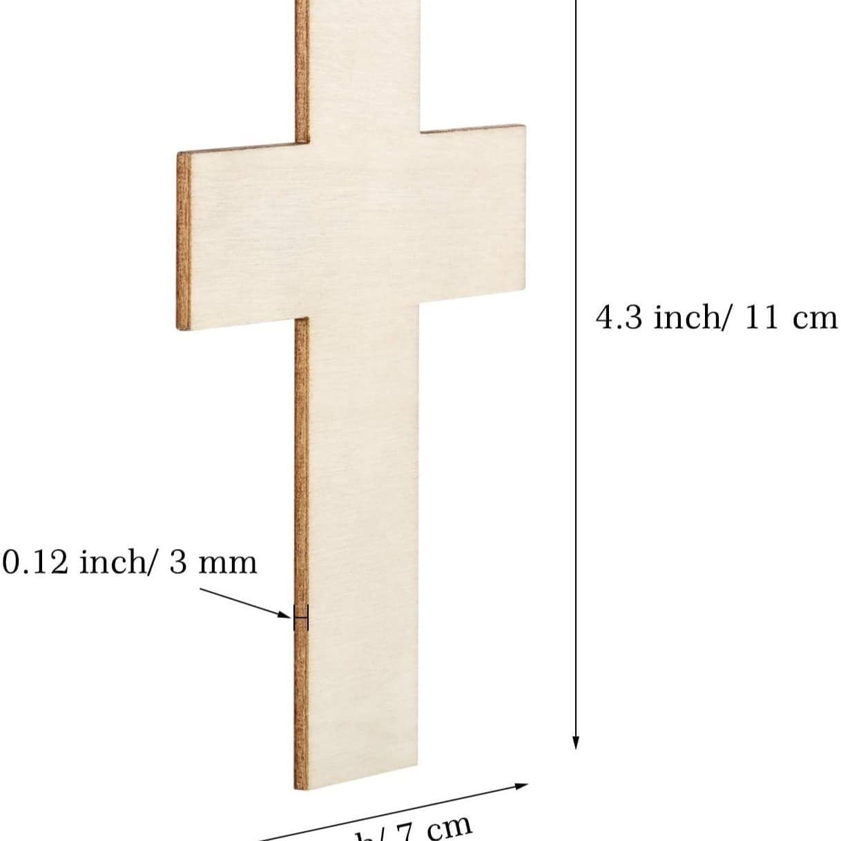 Side view of a small, unfinished wooden cross, perfect for crafting. Eco-friendly and wholesale available.