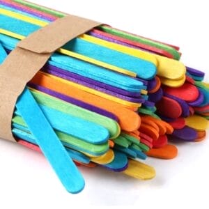 Bundle of colorful wooden craft sticks, perfect for DIY projects and crafts. Great for kids and adults!