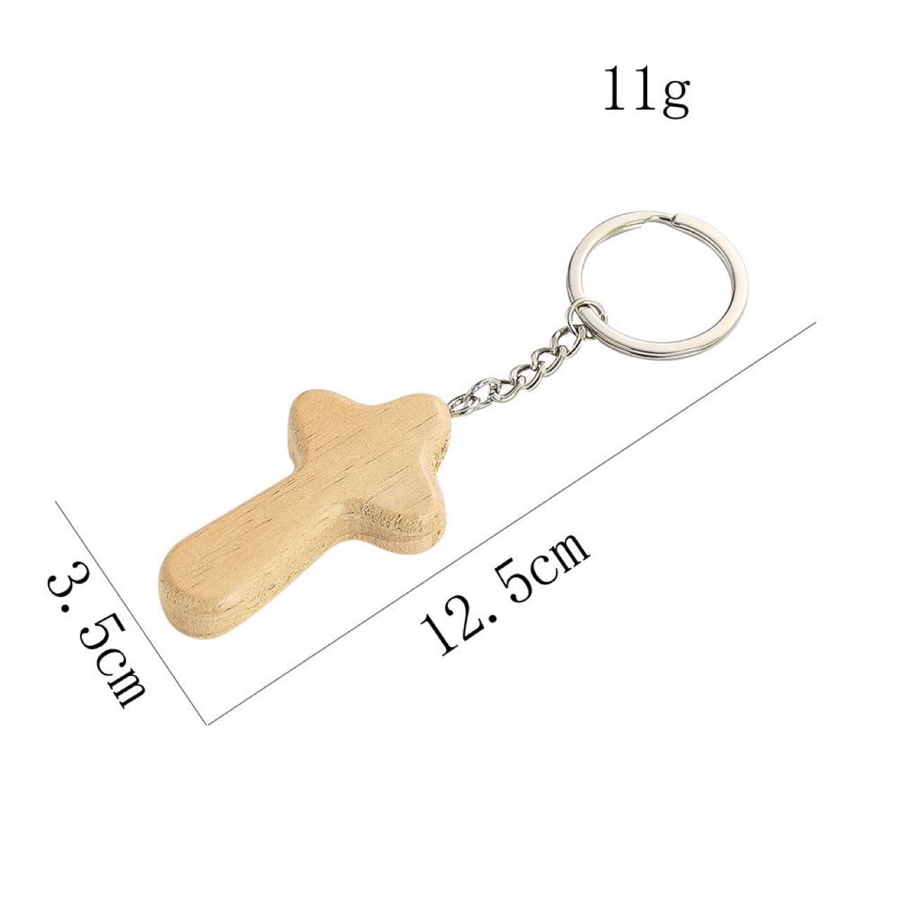 Wooden cross keychain, 12.5cm long, 3.5cm wide. Custom wood cross keychains from a manufacturer and supplier.