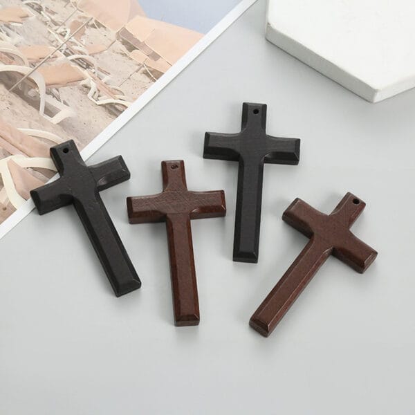 Wooden crucifix necklace for men: Set of four brown and black wooden cross pendants, perfect men's religious jewelry.