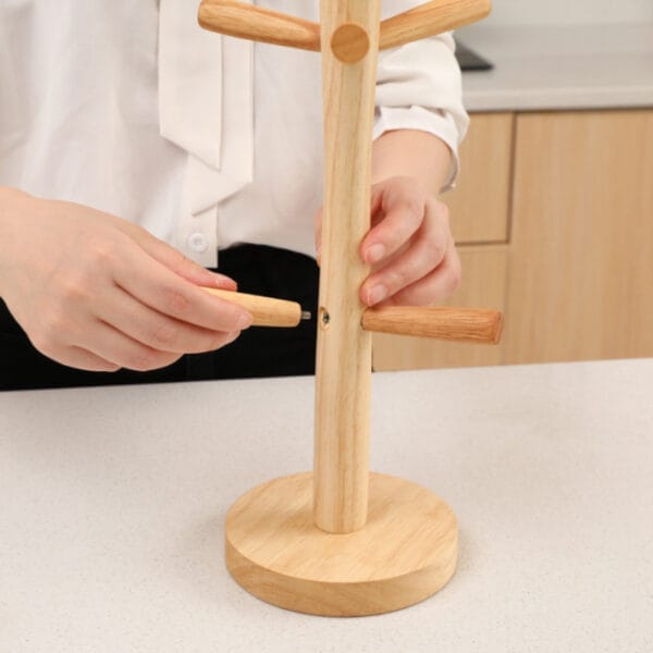 Wooden coffee cup rack: Assemble a stylish, wooden mug holder organizer for your kitchen. Custom logo options available.