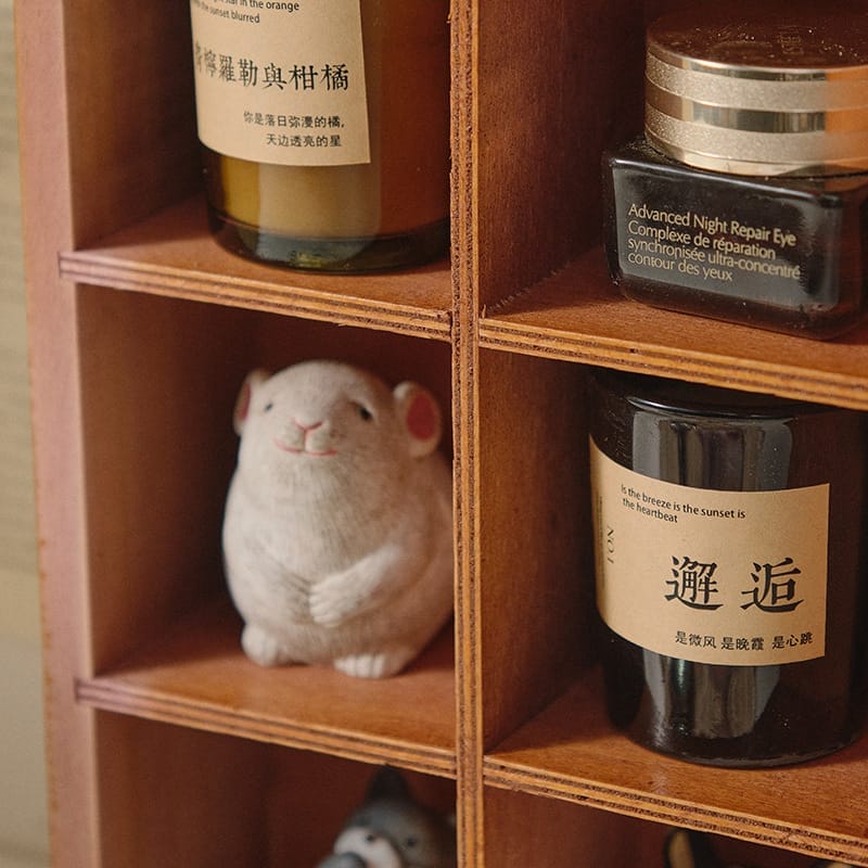 Wooden Display Box: 9-compartment custom-made wooden organizer, perfect for displaying candles, skincare, and decorative items. Home decor storage solution.